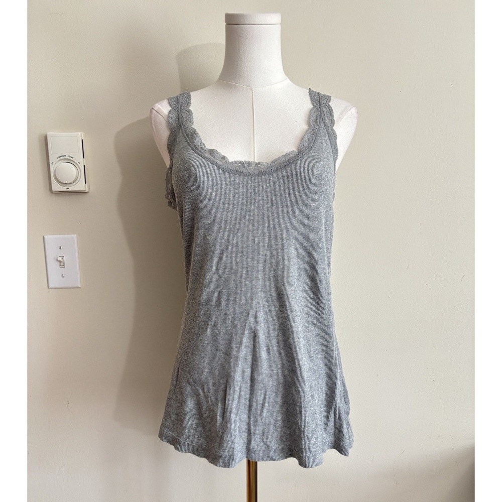 Y2K 2000s Slim Fit Lace Cami Womens Large Gray Cotton Stretch Casual Bella Swan